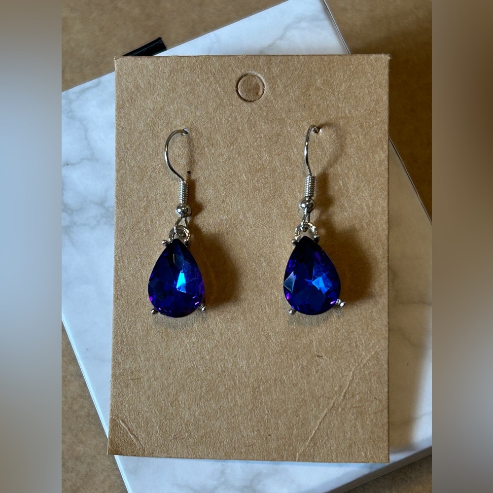 Purple - Blue Multi Dimensional Teardrop Dangle Earrings